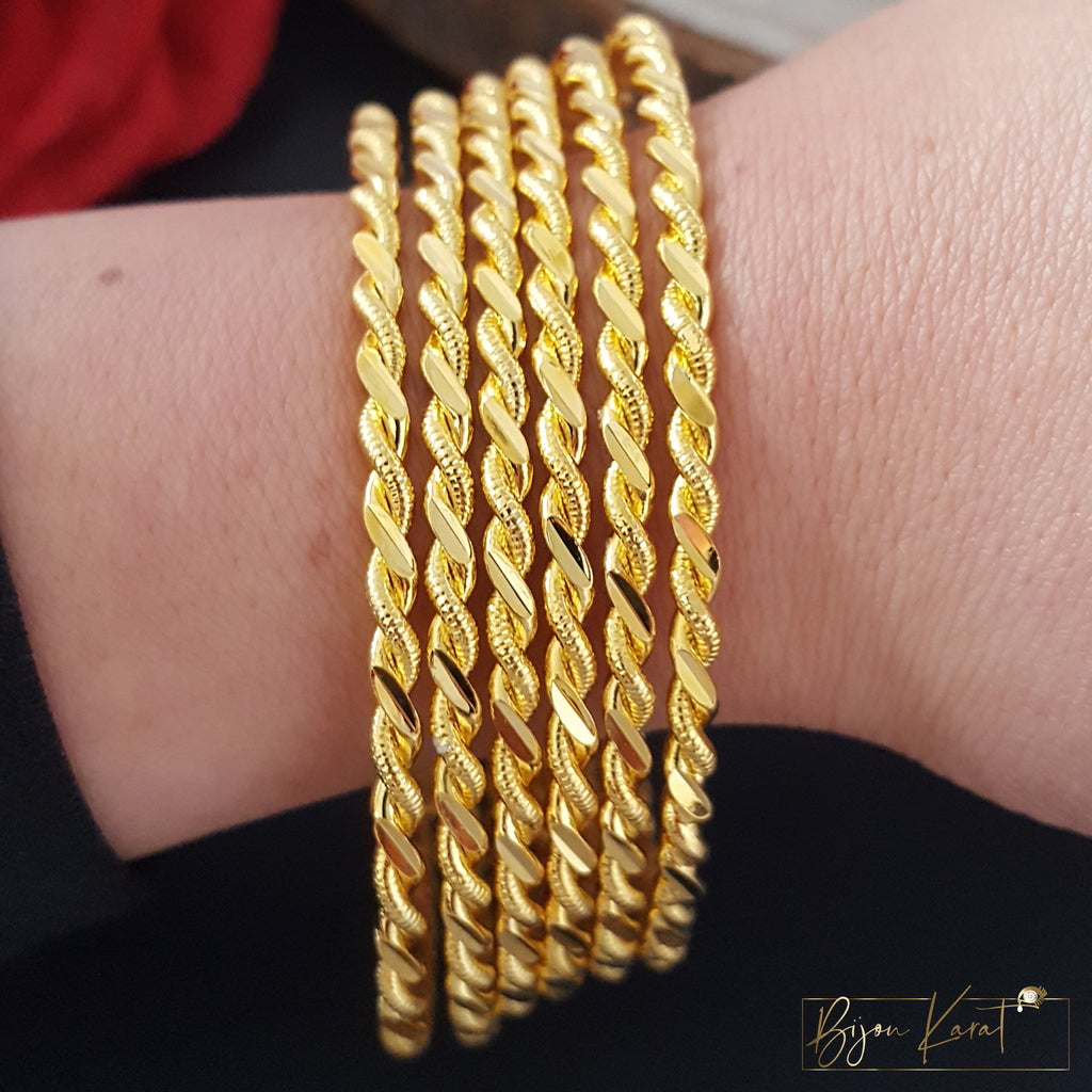 6x Ikili Armreifen 22 Karat vergoldet 3mm