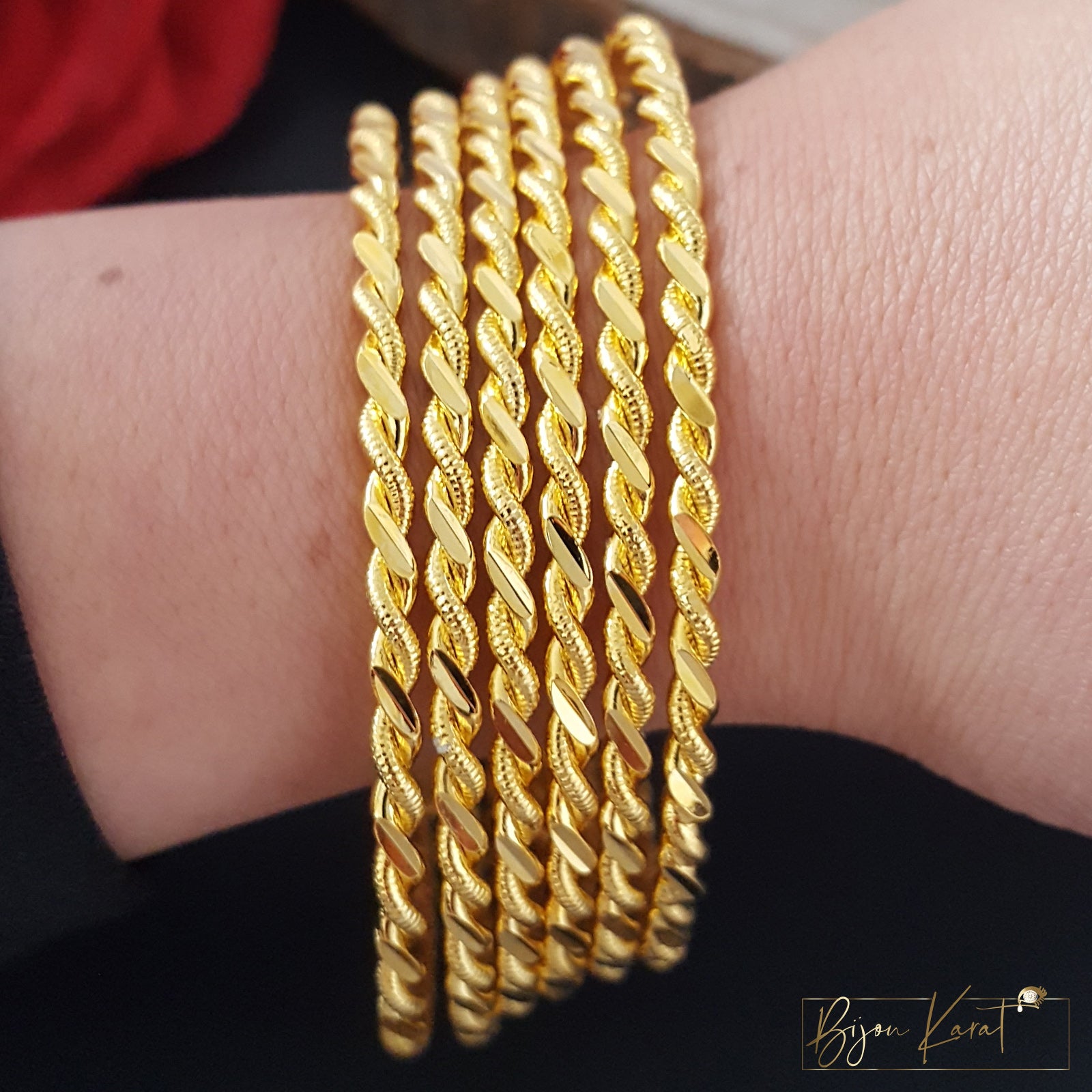 6x Ikili Armreifen 22 Karat vergoldet 3mm