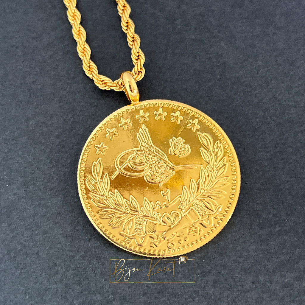 Resat Anhänger Münze mit Kette 22K vergoldet 35mm