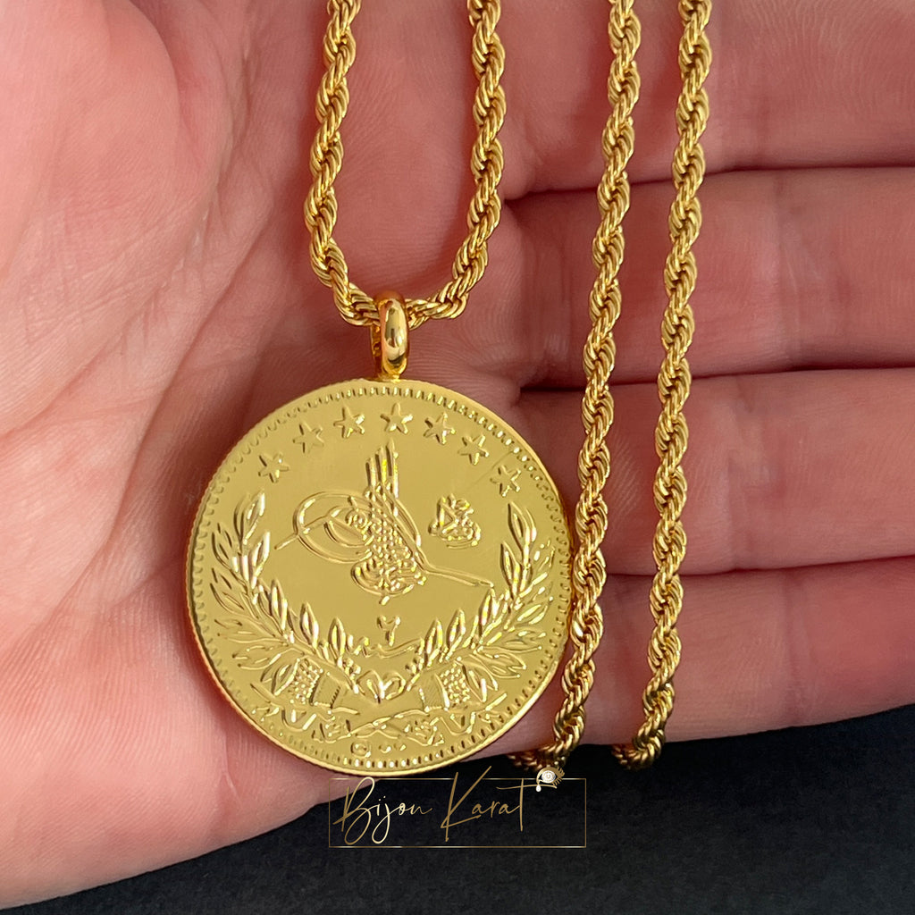 Resat Anhänger Münze mit Kette 22K vergoldet 35mm