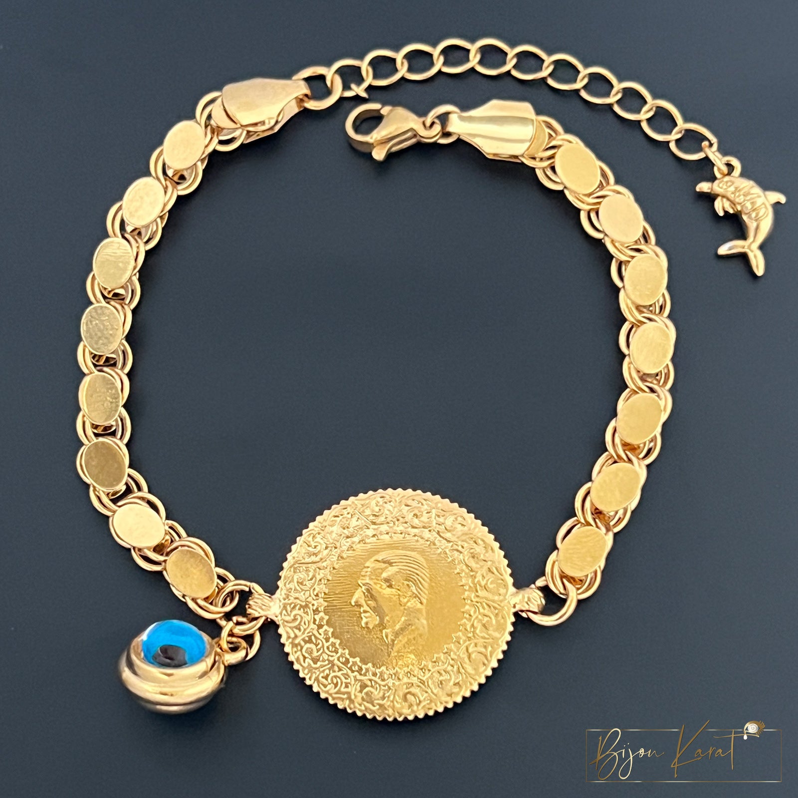 Nazar Armband Yarim Münze Pullu 18K vergoldet