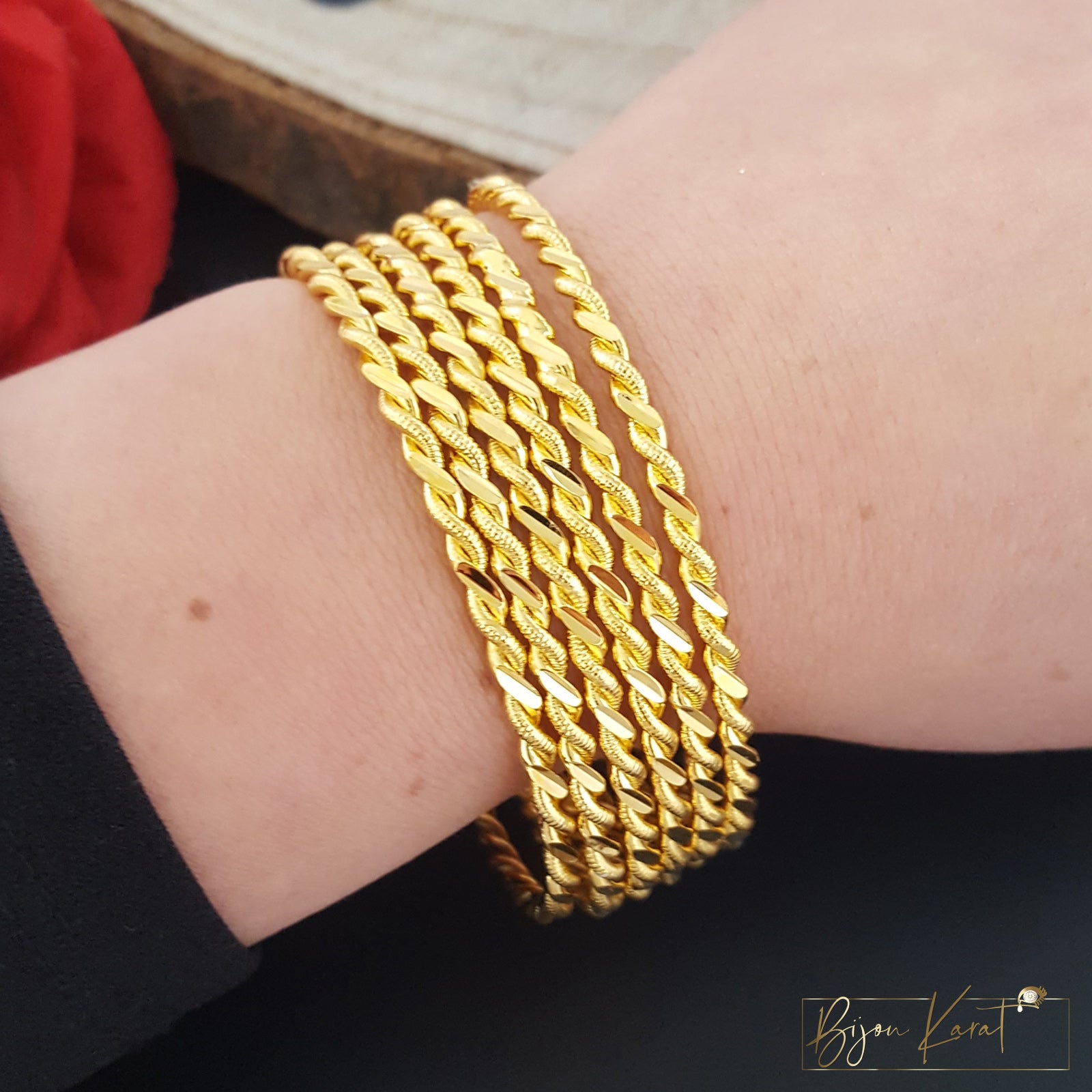 6x Ikili Armreifen 22 Karat vergoldet 3mm