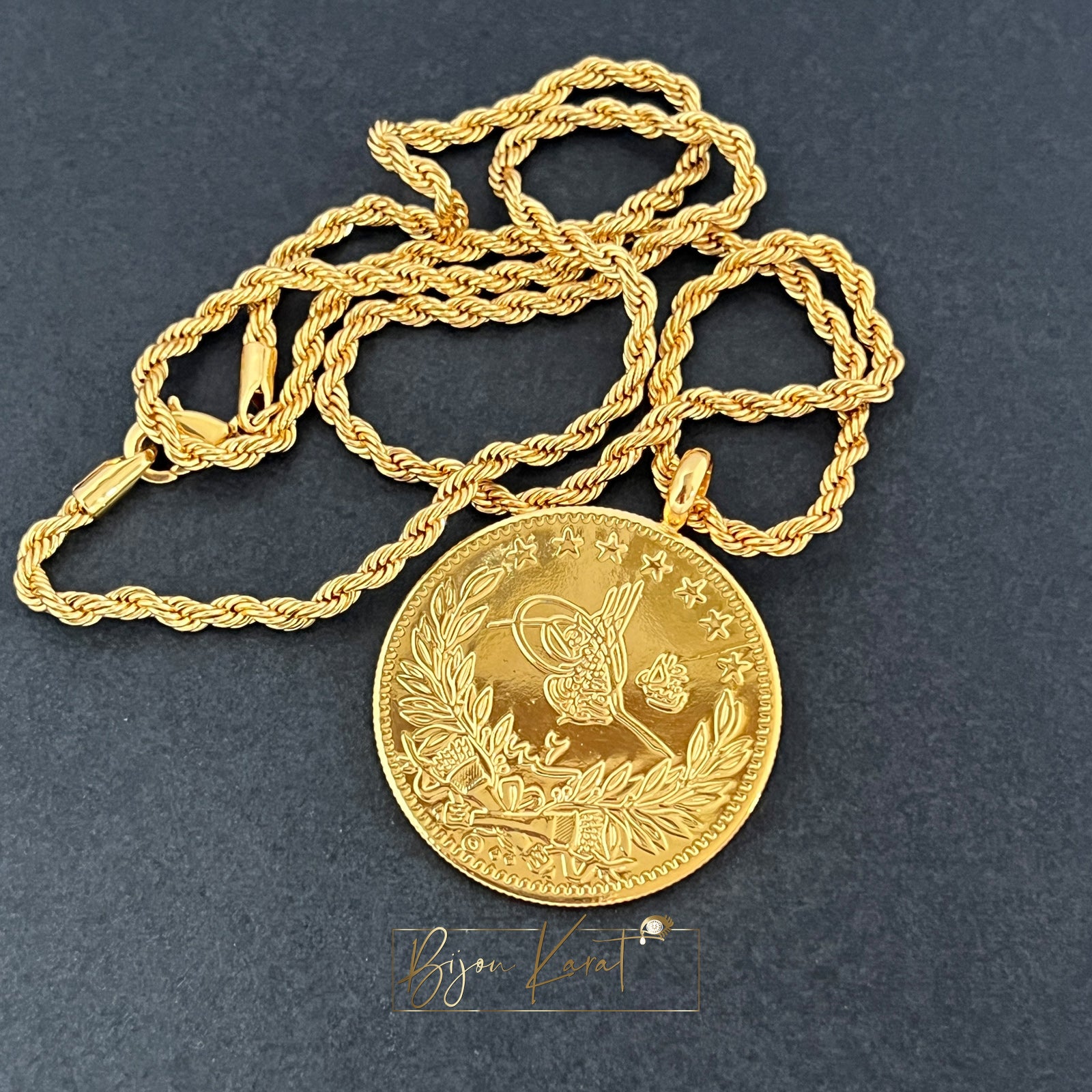 Resat Anhänger Münze mit Kette 22K vergoldet 35mm