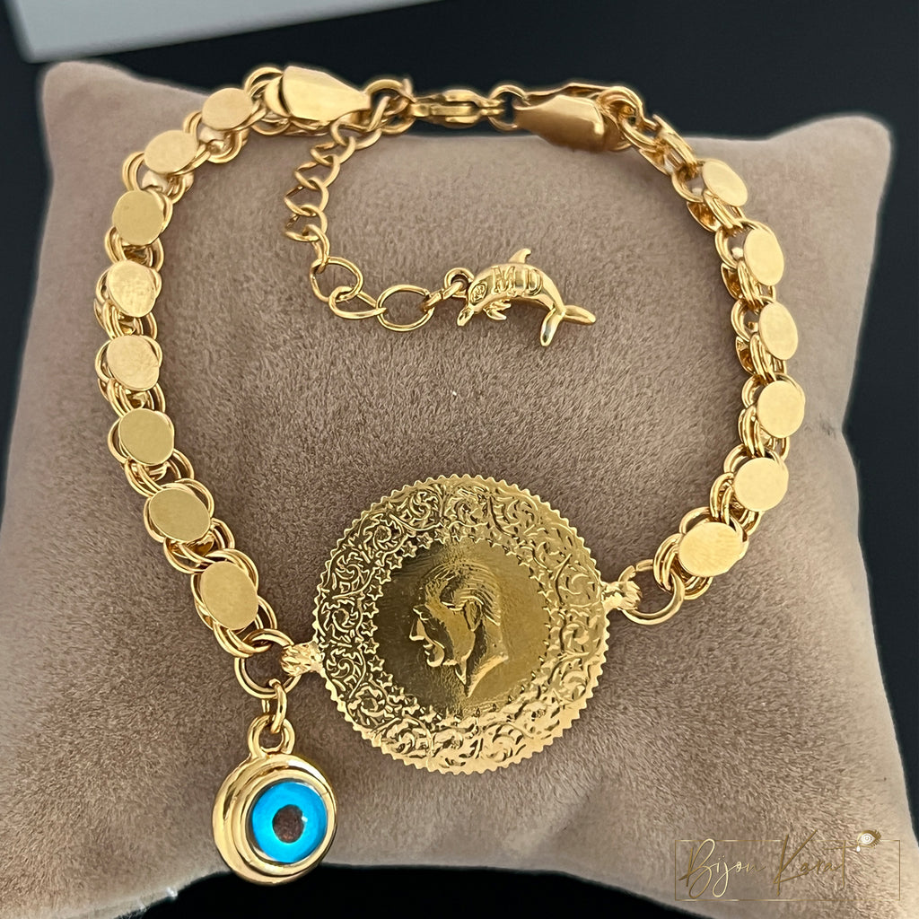 Nazar Armband Yarim Münze Pullu 18K vergoldet