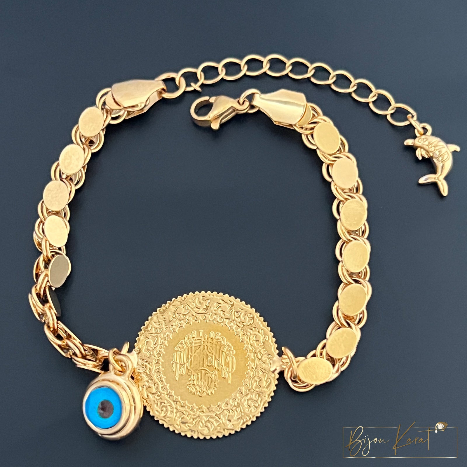 Nazar Armband Yarim Münze Pullu 18K vergoldet